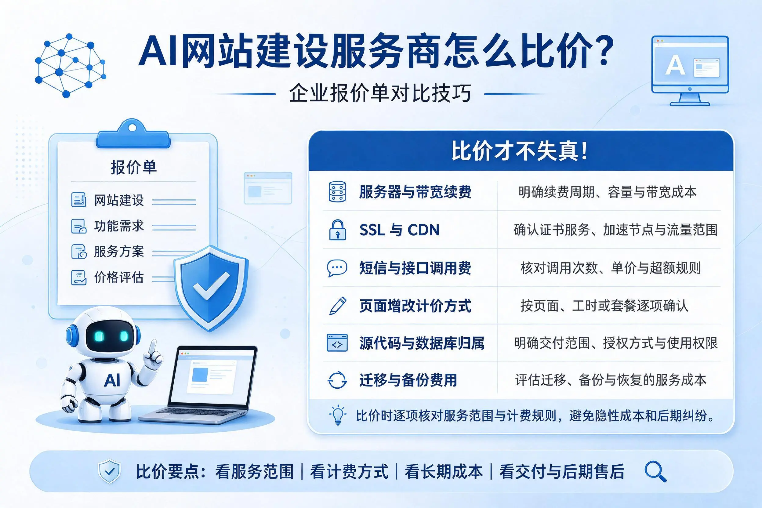 AI网站建设服务商怎么比价？防城港企业报价单对比技巧